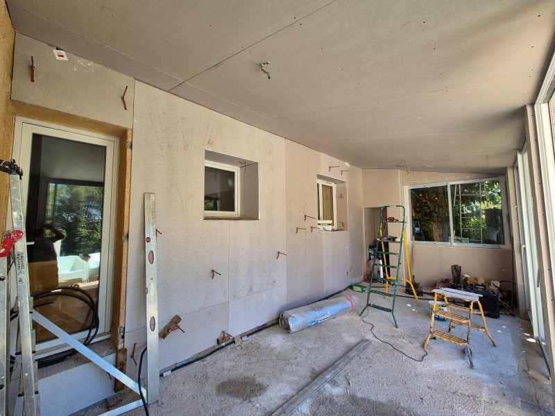 Rénovation intérieure de véranda, Meyreuil (13), faux plafond BA13, isolant mince multicouche