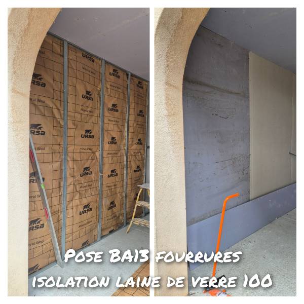 Transformation de garage en chambres, Le Tholonet (13), isolation laine de verre, ossature métallique, BA13
